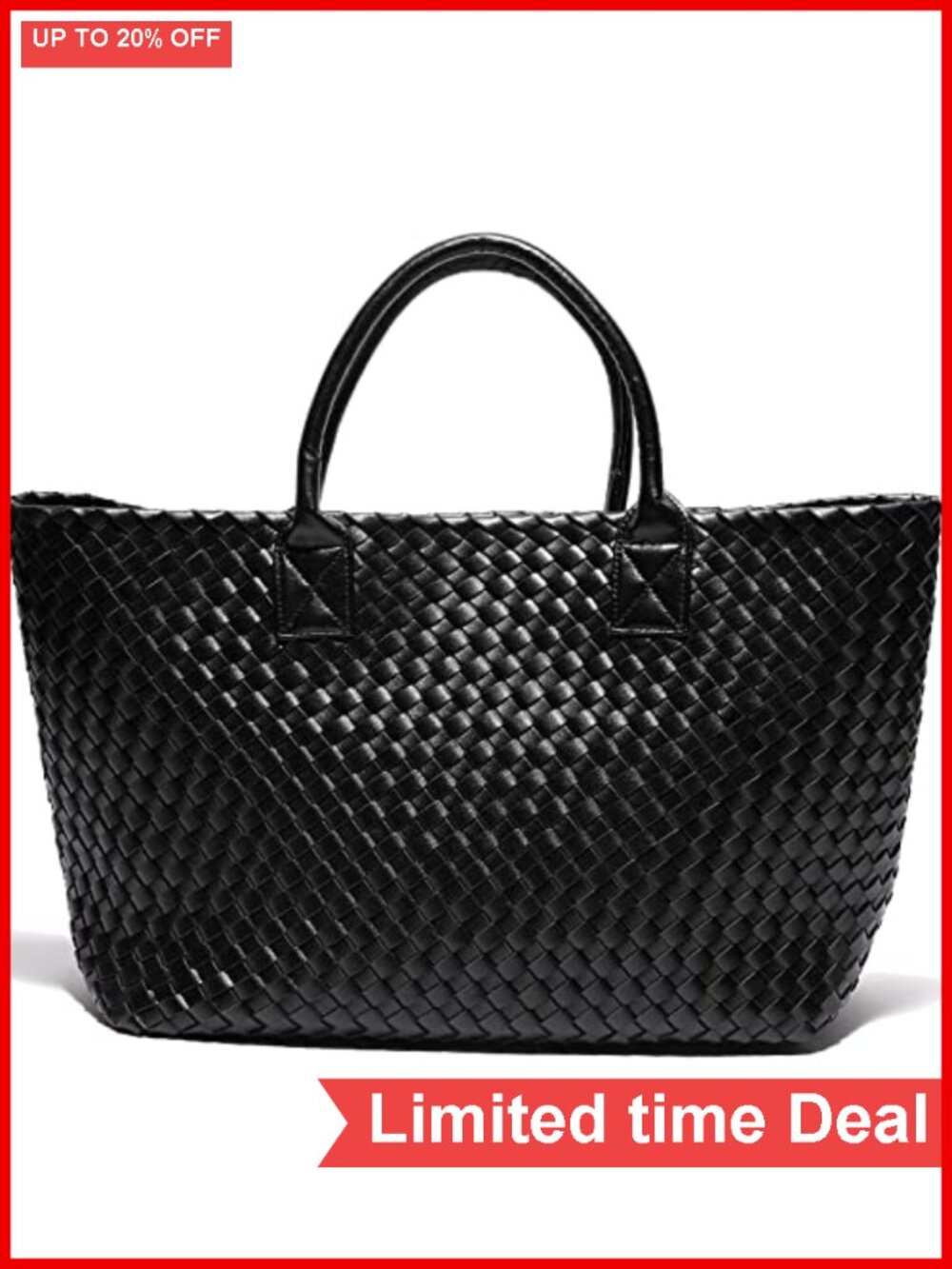 Woven Vegan Leather Tote Handbag Large Capacity Shoulder Bag Travel Shopper